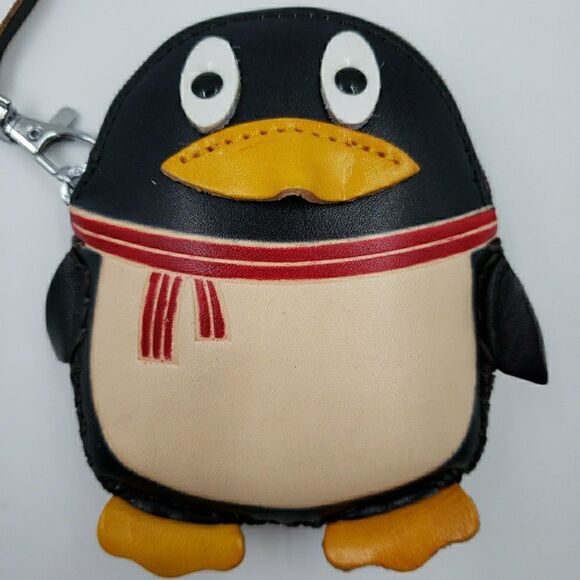 Hand Made Embossed Genuine Leather Penguin Coin Purse Wristlet Wallet Pouch - Picture 3 of 11